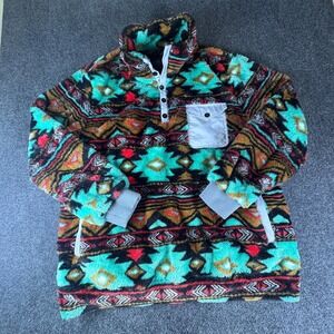 Beotyshow Sweatshirt Mens 2XL Blue Multi Aztec Fleece Henry Collar Pullover